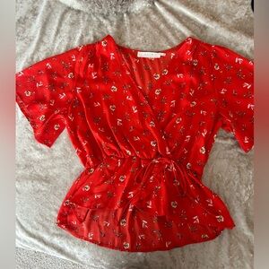 ASTR Orange Red Floral Top